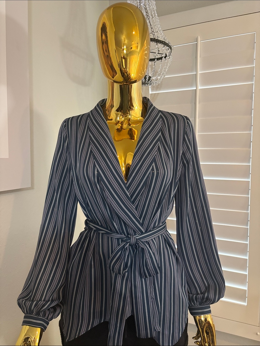 BCBGMaxAzria Striped Wrap Lantern Long Sleeve Top/XS